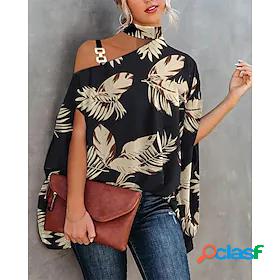 Womens Blouse Shirt Leaves Halter Neck Patchwork Print