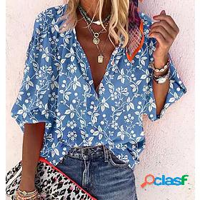 Womens Blouse Shirt Pattern Geometric Shirt Collar Tops