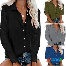 Womens Blouse Shirt Plain Shirt Collar Business Basic