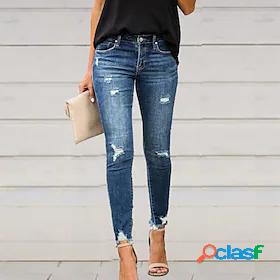 Women's Casual Fashion Side Pockets Cut Out Skinny Jeans