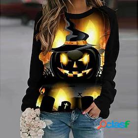 Womens Cat Halloween Pumpkin Sweatshirt Print 3D Print