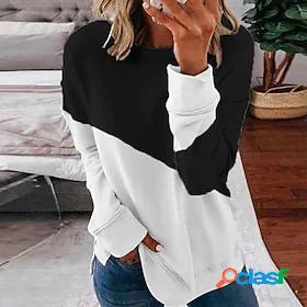 Womens Color Block Sweatshirt Pullover Crew Neck Zipper