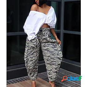Womens Fashion Side Pockets Elastic Drawstring Design Print