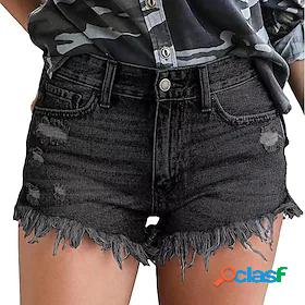 Womens Fashion Tassel Fringe Side Pockets Cut Out Jeans