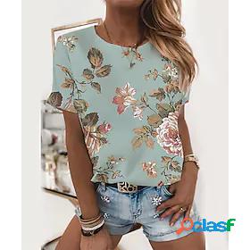 Womens Floral Theme T shirt Floral Graphic Print Round Neck