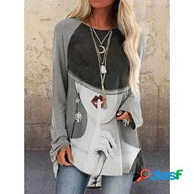 Womens Going out T shirt Abstract Portrait Long Sleeve