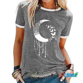 Womens Going out T shirt Graphic Round Neck Basic Tops Blue