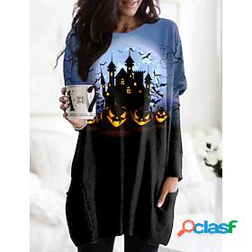 Womens Halloween T shirt Floral Theme Abstract Painting Long