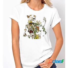 Womens Halloween T shirt Floral Theme Painting Floral Skull