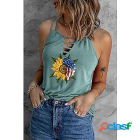Womens Independence Day Tank Top Camis Sunflower American