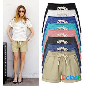 Womens Jogger Shorts Side Pockets Drawstring Solid Color