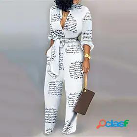 Womens Jumpsuit Color Block Print Casual V Neck Street Daily
