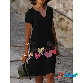Womens Knee Length Dress A Line Dress Black Short Sleeve