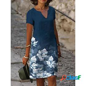 Womens Knee Length Dress A Line Dress Green Blue Short