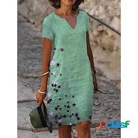 Womens Knee Length Dress A Line Dress Green Short Sleeve