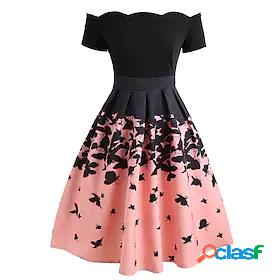 Womens Knee Length Dress A Line Dress Pink Short Sleeve Cold