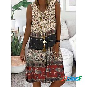 Womens Knee Length Dress A Line Dress Yellow Sleeveless Cold