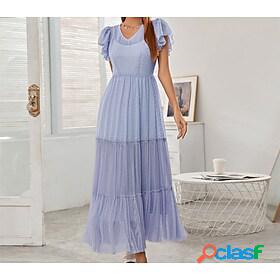 Womens Maxi long Dress A Line Dress Green Blue Short Sleeve