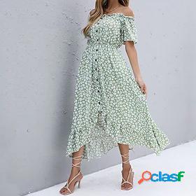 Womens Maxi long Dress A Line Dress Green White Black Short