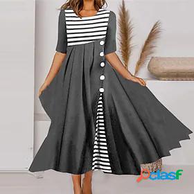 Womens Midi Dress A Line Dress Gray Long Sleeve Button Print