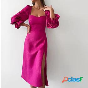 Womens Midi Dress A Line Dress Light Red Half Sleeve Split
