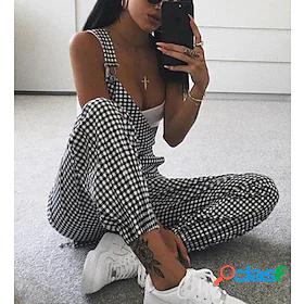 Womens Overall Plaid Pocket Active School Daily Regular Fit