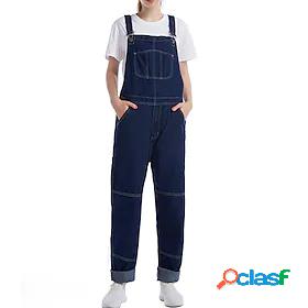 Womens Overall Solid Color Pocket Casual Square Neck Street