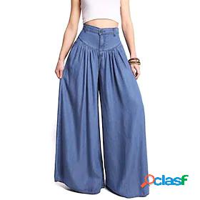 Womens Oversized Wide Leg Side Pockets Culottes Wide Leg