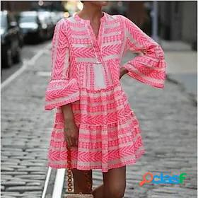 Womens Short Mini Dress A Line Dress 3/4 Length Sleeve