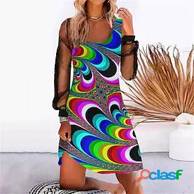 Womens Short Mini Dress A Line Dress Black Rainbow Red Long