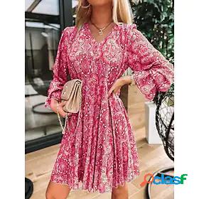 Womens Short Mini Dress A Line Dress Pink Long Sleeve Ruched