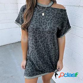 Womens Short Mini Dress Shift Dress Dark Gray Short Sleeve