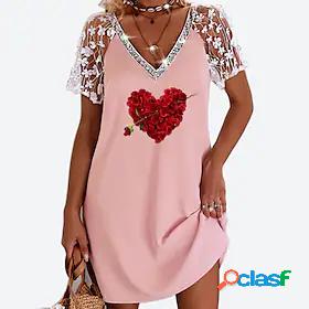 Womens Short Mini Dress Shift Dress Light Pink White Pink