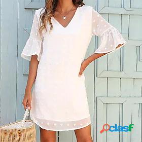 Womens Short Mini Dress Shift Dress White Black Pink Light