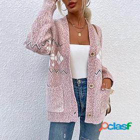 Womens Sweater Cardigan Snowflake Knitted Ethnic Style