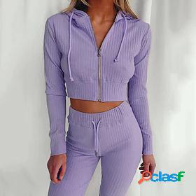 Women's Sweatsuit 2 Piece Crop Top Solid Color Sport