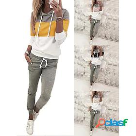 Womens Sweatsuit 2 Piece Hoodie Lace up Patchwork Color