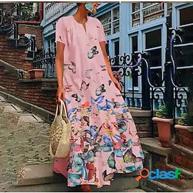 Womens Swing Dress Maxi long Dress White Pink Light Blue