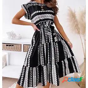 Womens Swing Dress Midi Dress Sky Blue Black Red Short