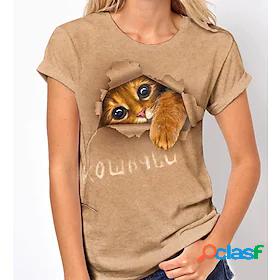Womens T shirt 3D Cat Cat 3D Animal Round Neck Print Basic