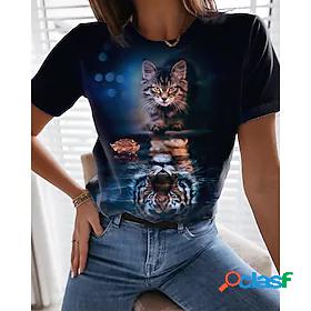 Womens T shirt 3D Cat Cat Graphic 3D Round Neck Print Basic