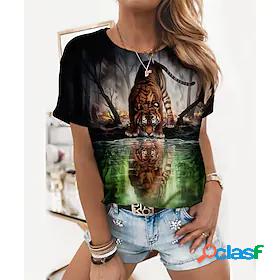 Womens T shirt 3D Cat Graphic 3D Tiger Round Neck Print