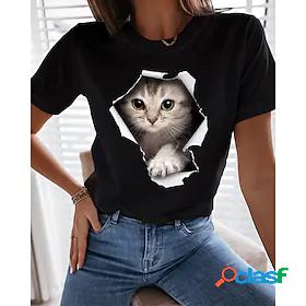 Womens T shirt 3D Cat Painting Cat 3D Animal Round Neck