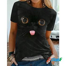 Womens T shirt 3D Cat Painting Cat 3D Animal Round Neck