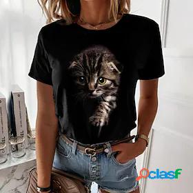 Womens T shirt 3D Cat Painting Cat 3D Round Neck Print Basic