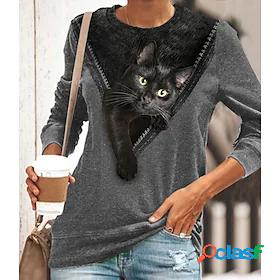 Womens T shirt 3D Cat Painting Cat 3D Round Neck Print Basic
