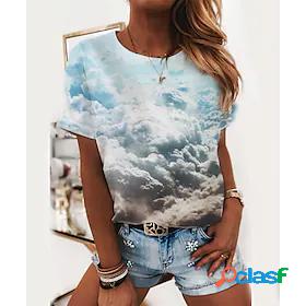 Womens T shirt 3D Print Round Neck Tops Basic Basic Top