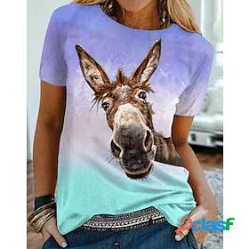 Womens T shirt 3D Printed Color Gradient 3D Giraffe Round