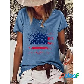 Womens T shirt American Flag Round Neck Print Basic Tops