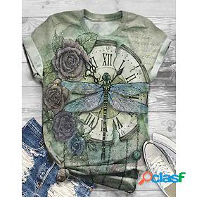 Womens T shirt Animal Round Neck Tops Blue Purple Green